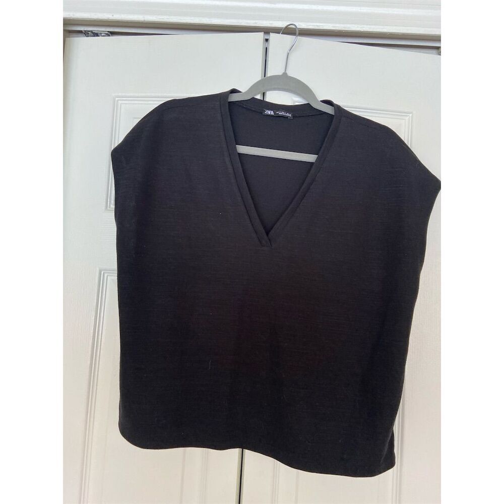 Zara Women's V-Neck crop shirt Black Size S